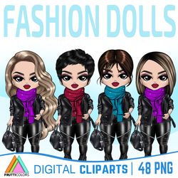 Leather Fashion Girl Clipart Bundle - Autumn Girl Clipart, Fashion Doll PNG, Boss Girl Clip Art, Fall Sublimation PNG