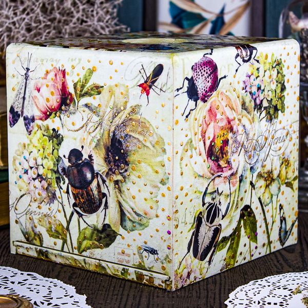 vintage_flowers_postcards_and_colorful_bugs_collage_wooden_tissue_box_square.jpg