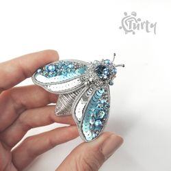 Handmade booch moth brooch beaded pin jewelry butterfly