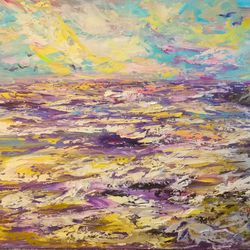 hawaii island sea sunset original art oil painting rocks gull artist svinar oksana
