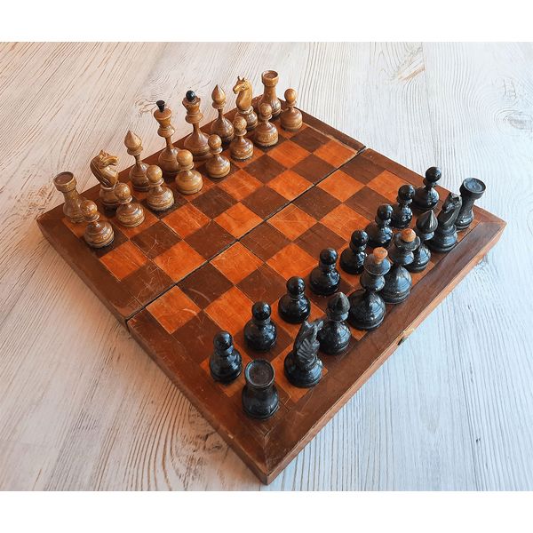 antique small russian wooden chess set