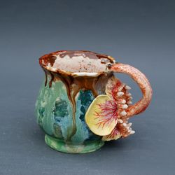Art mug  Orchid predatory flower Jaw Tongue Mug decor Multicolored Green cup Fairy flower Wonderland style Creative gift