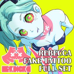 REBECCA fake tattoo Cyberpunk Edgerunners merch Anime geek Temporary sticker tat Japanese kawaii gift Otaku weeb Cosplay