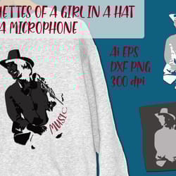 silhouettes of a girl in a hat with a microphone
