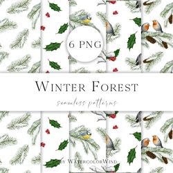 Christmas winter seamless patterns png, winter digital paper pack for instant download