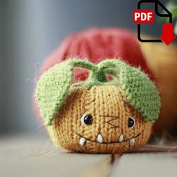 Knitted pumpkin for Halloween. Pattern pdf. Amigurumi toy. Knitted vegetables tutorial.