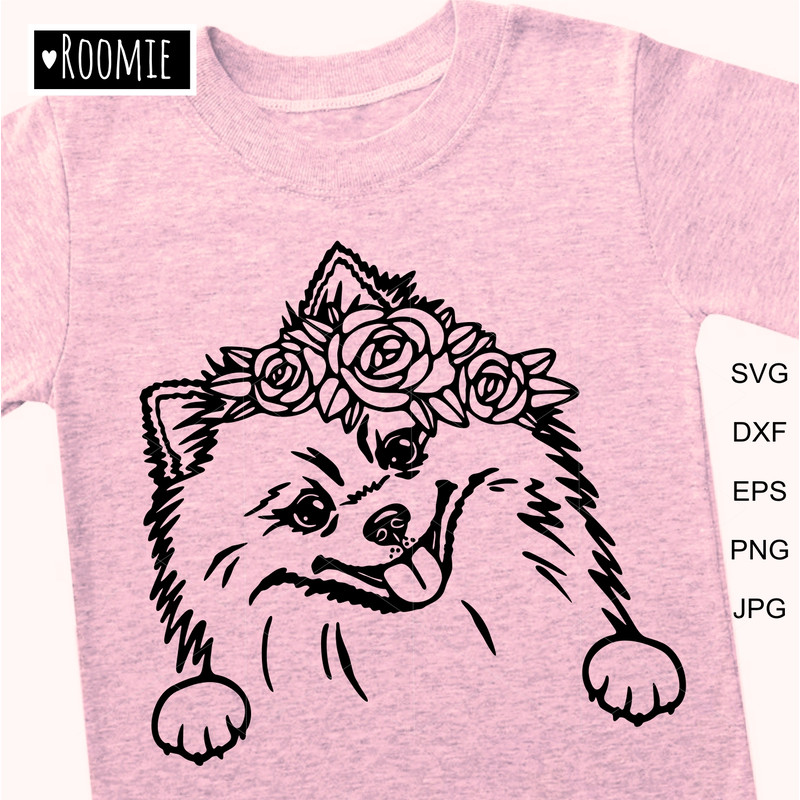 Pomeranian-Spitz-with-flowers-shirt-design-black-and-white-Clipart.jpg