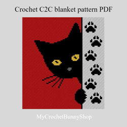 Crochet C2C Black Cat  blanket pattern PDF Download