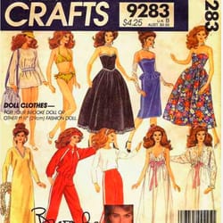 pdf copy of the original vintage mc calls 9283 clothing patterns for barbie dolls and fashion dolls size 11 1/2