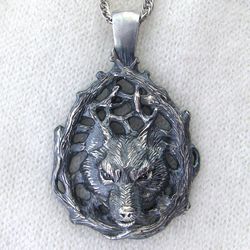 Wolf Pendant.Silver Wolf.Celtic Wolf.Wolf Totem.Wolf Necklace.Viking Pendant.Norse Pendant.Scandinavian Pendant.Wolf