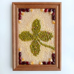 picture with flowers, clover, imaginary plants, artwork made of cereals picture, picture for kitchen, twig with lea