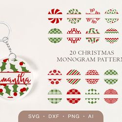 Christmas keychain monogram svg bundle, Christmas keychain pattern svg