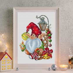 christmas gnome cross stitch pattern pdf, holiday cross stitch pattern, scandinavian gnome, christmas cross stitch