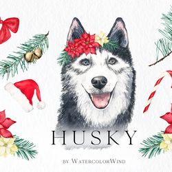watercolor christmas husky dog clipart new year clip art for instant download