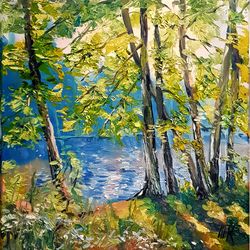 trees painting vermont original art landscape oil painting on canvas forest wall art 12 by 12 oil artwork