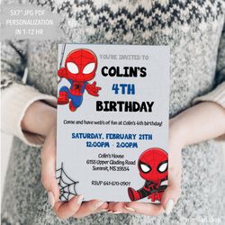 Personalized Birthday invitation Digital Files, Spidey superhero birthday invite for boys, black Spiderman invite