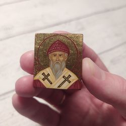 Saint Spiridon of Trimifunt | Hand painted icon | Travel size icon | Christian icon | Christian gift | Orthodox icon