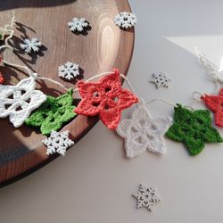 Crochet christmas star garland, Handmade hanging decoration, Holiday Star Ornaments, Cottegecore decor