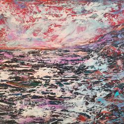 oil painting rays sun sea beautiful sunset original art artist svinar oksana
