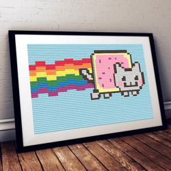 Nyan cat cross stitch pattern, funny meme cross stitch, Digital PDF file, counted cross stitch patterns