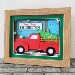 3D Red Truck Christmas Shadow Box SVG/ Farm Fresh Christmas Tree SVG/ Farmhouse Rustic Truck/ For Cricut/ For Silhouette