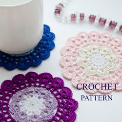 crochet coaster pattern- flower coaster pdf- small lace doily- gift crochet  for womens.