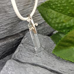 Rectangular pendant made of clear rock crystal, faceted pendant  a jewelry  gift for her.