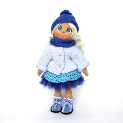 Handmade stuffed doll gift for girl Interior doll Amigurumi doll winter clothes Christmas gift for kid