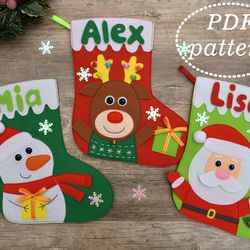 Felt Christmas Stockings PDF Pattern, Christmas Pattern, Christmas ornaments, Christmas decor