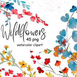 Wildflowers 45 PNG Watercolor Floral Clipart Wildflowers Wedding Clipart Spring Summer Autumn