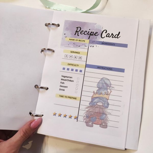 Printable Recipe card Printable planner recipe Gnome