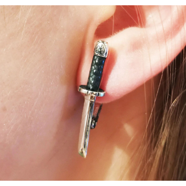 Katana earrings oxidized japan style silver 925