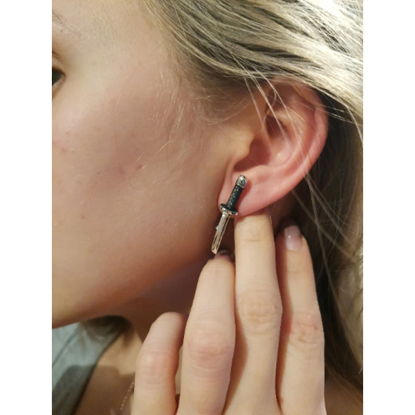 Katana earrings oxidized japan style silver 925