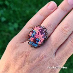 polymer clay ring retro ring designer ring ring for her big ring feminine ring trendy ring fashion ring