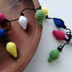 Crochet  light bulbs garland, Handmade hanging decoration, Holiday wall ornaments, Christmas tree toys