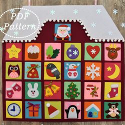Advent Calendar for kids Felt PDF Pattern, Felt Christmas House, Christmas Home Decor