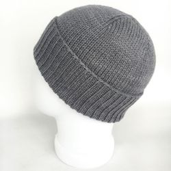Mens alpaca beanie hat with cuff, Hand knitted winter hat for men