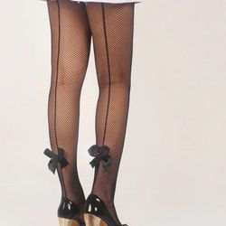 back seam mesh tights women black lace bow tights sheer nylon mesh stockings