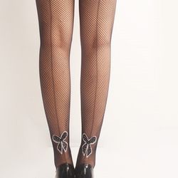 Sexy Mesh Tights with a Bow and Rhinestones tights with a seam at the back