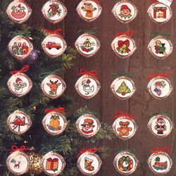 Vintage 50 Round Mini Christmas Ornaments 04 cross stitch pattern PDF Classic Holiday Designs 2-3 inch Instant Download
