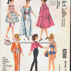 pdf copy of vintage mc calls 6260 clothing patterns for barbie dolls and fashions dolls size 11 1/2 inches