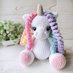 crochet unicorn toy, personalized toy, amigurumi unicorn doll, magical plush white unicorn, soft toy, knitted unicorn fl