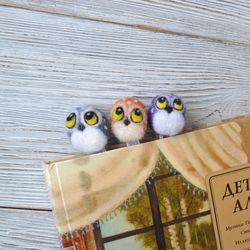 Bright owl bookmark Needle felted bookworm gift Cute owl lover gift