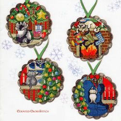 Vintage 4 Mini Round Christmas Ornaments 14 cross stitch pattern PDF Classic Holiday Designs Instant Download