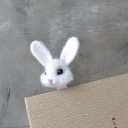 Needle felted white bunny bookmark Handmade Bookworm gift for reader Book lover gift
