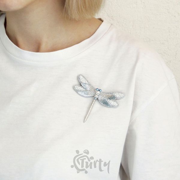Handmade dragonfly brooch embroidered with crystal pearl beads blue color 12.jpg