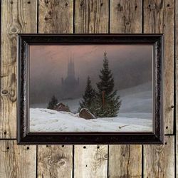 Mysterious winter landscape. Caspar David Friedrich artwork. German romantic painting. 138.
