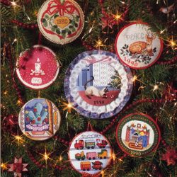 Vintage 7 Round Christmas Ornaments 24 cross stitch pattern PDF Classic Holiday Designs Instant Download