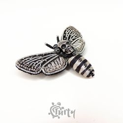 Handmade brooch death's head moth handemade brooch beaded pin jewelry butterfly