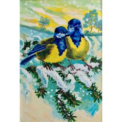 Bluebird painting Original acrylic painting Christmas winter wall art Holiday farmhouse decor